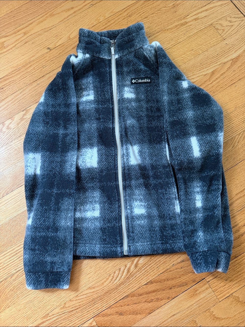 Columbia Black and White Plaid Fleece Zip Jacket